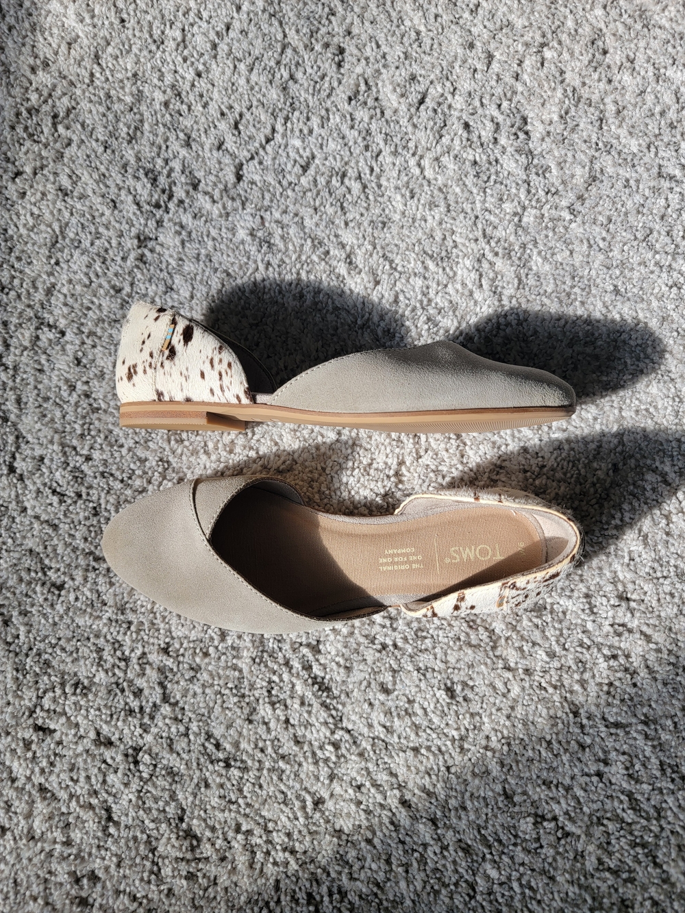 TOMS Julie D'Orsay Suede Flats with Speckled Calf Hair Heel Womens 6